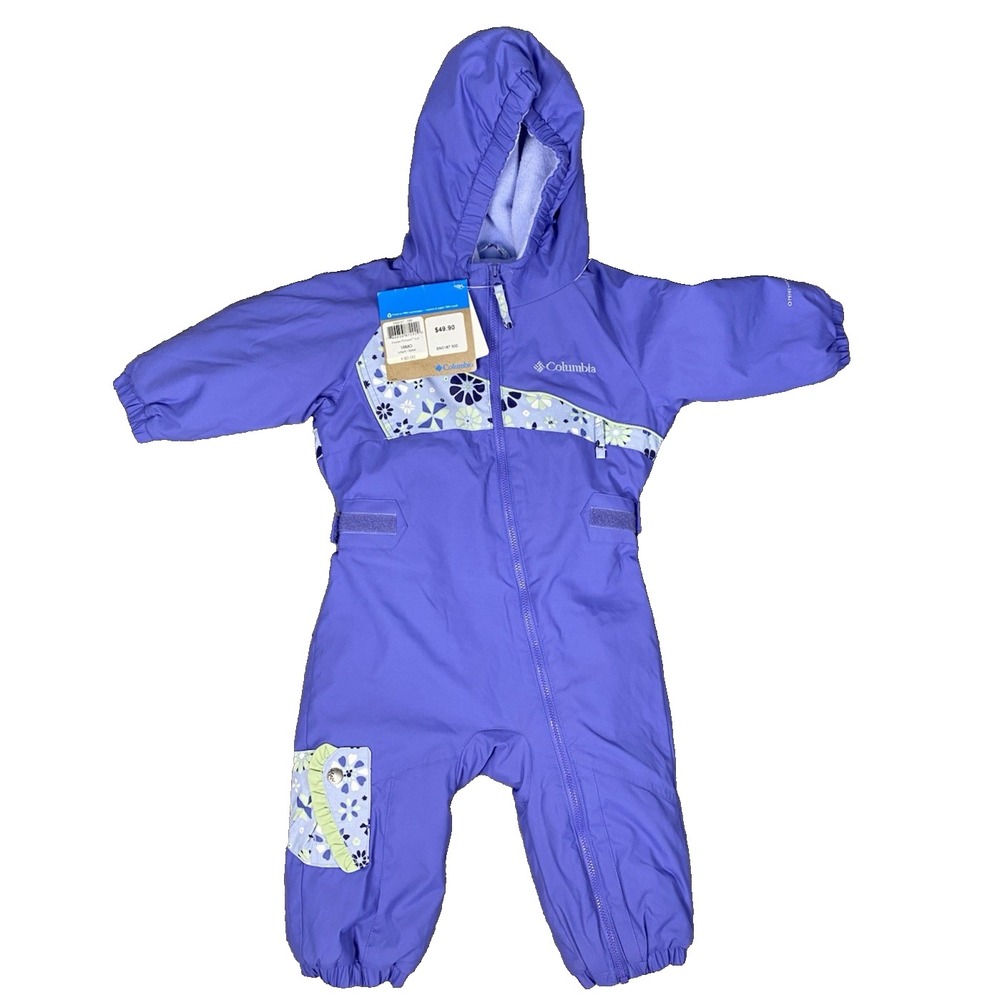 NWT Girls 18 month Infant Columbia Waterproof Snowsuit Purple Feece Lined Hooded